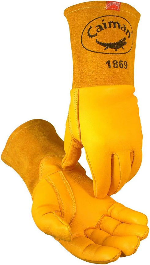Caiman Premium Top Grain Goatskin MIG Welding Gloves, DuPont Kevlar Stitching, Unlined, 4-inch Gauntlet Cuff, Gold, Large (1869-5)...