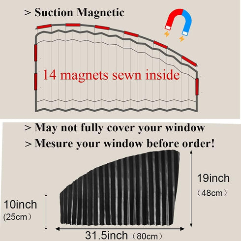 Ovege Car Side Window Sun Shade Car Curtain Pleated Silky Suction Magnetic (Black-Opaque, Front Seat 2pcs)...
