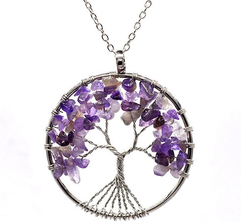 7 Chakra Tree of Life Wire Wrapped Link Chain Pendant Necklace Reiki Natural Stone Crystal Gemstone Beads Necklace for Women Men Yoga Meditation J...