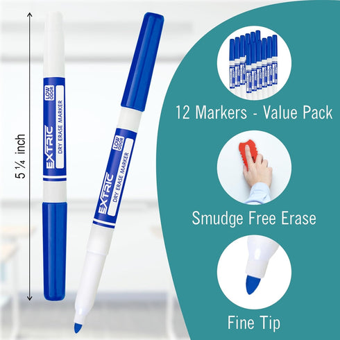Dry Erase Markers Fine Tip, 12 Count Whiteboard Markers, Blue Dry Erase Markers, Fine Point Dry Erase Markers, Dry Erase Markers for Kids, White B...