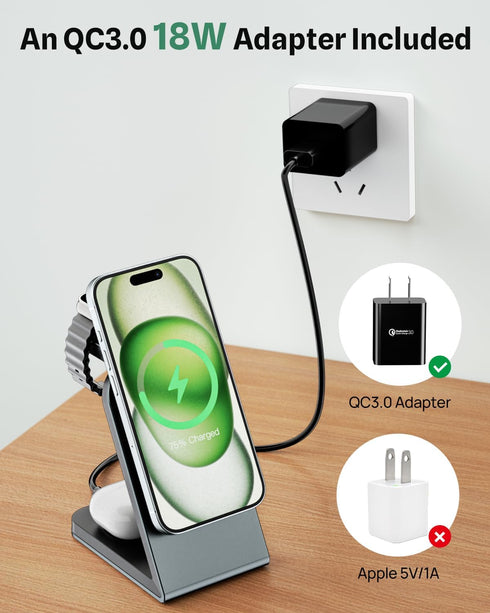 for MagSafe Charger Stand 3 in 1, Magnetic Wireless Docking Station Charger for iPhone 15 14 13 12 11 Pro Max, 15W Fast Phone Charging Station for...
