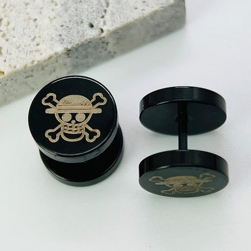 YCL&TXL Black Screw Stud Earrings Men Women Round Skull Pattern Anime Ear Stud For Men Earrings Stainless Steel Earrings...