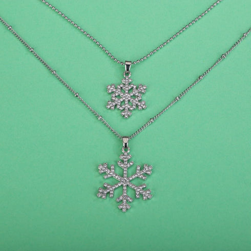 Crystal Double Snow Flake Pendant Long Necklace for Women Sweater Chain Necklace Choker Adjustable Elegant Jewelry Rhinestone Accessories Dressy C...