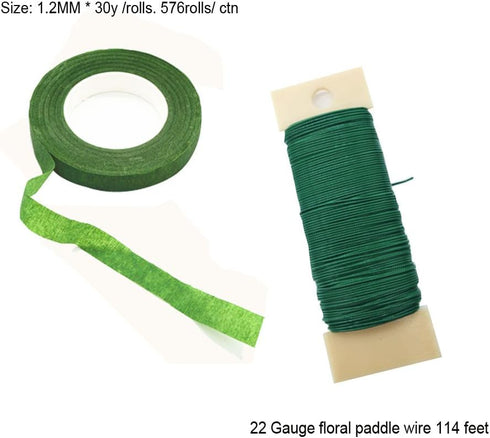 Woohome Floral Arrangement Tool Kit 3 Roll of 1/2 Inch Floral Tapes, 1 Roll of 22 Gauge Floral Paddle Wire and 100 PCS Ball Head Pins for Wedding ...