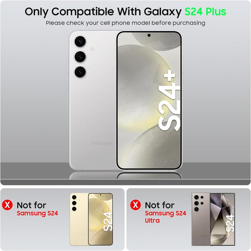 for Samsung Galaxy S24+ Plus Case with Card Holder, Slide Camera Cover & Built-in RFID Blocking & Durable Kickstand Silicone Edge Shockproof Walle...