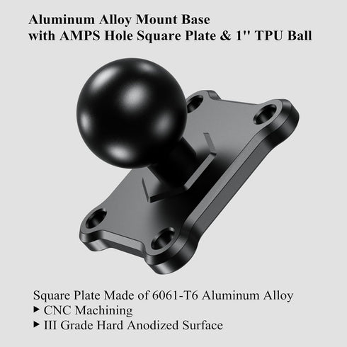 BRCOVAN 2 PCS, 1'' Ball Mount Base with Aluminum Alloy 4-Hole AMPS Square Plate & 1'' TPU Ball Adapter Compatible with RAM Mounts B Size 1 Inch Ba...