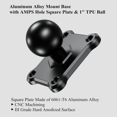BRCOVAN 1'' Ball Mount Base with Aluminum Alloy 4-Hole AMPS Square Plate & 1'' TPU Ball Adapter Compatible with RAM Mounts B Size 1 Inch Ball Doub...