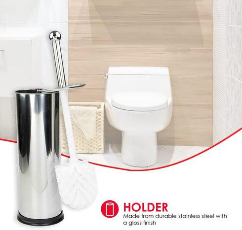 Home Basics Polished Stainless Steel Toilet Brush with Holder and Canister Stand...