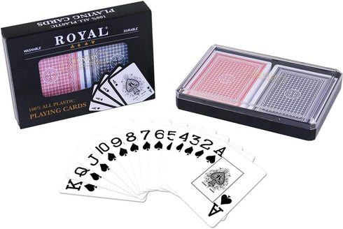 2-Decks Royal Poker Size 100% Plastic Playing Cards Set in Plastic Case, Waterproof (Large Index)...