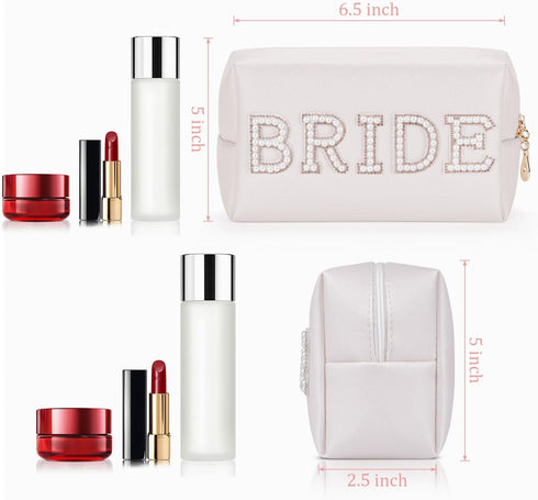 Etercycle Bride Letter Makeup Bag, Bride To Be Gifts Bling Pearl Rhinestone Patch Cosmetic Bag, Waterproof PU Travel Toiletry Bag for Bachelorette...