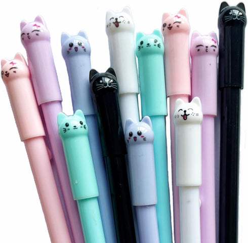 Cat Pens, 12pcs Cute Cat Style Gel Pens with 0.5mm Black Ink, Fun Gifts for Kids, School, Office...