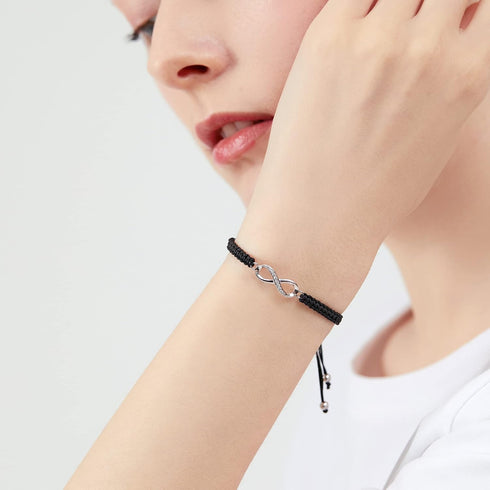 ZENI Infinity Bracelet for Women, Handmade Black Rope Braided Bracelet with 925 Silver Adjustable Bracelet Love Friendship Jewelry Gift...