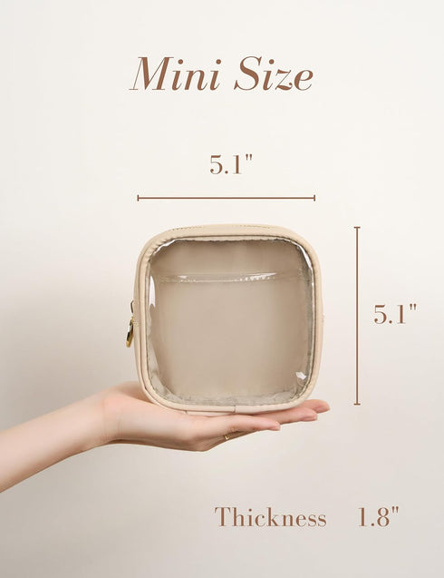 Mini Sandy Clear Makeup Bag Transparent Toiletry Bags with Carabiner Attachable Pouch Cute Cosmetic Bag with Interior Pocket and ring Makeup Organ...