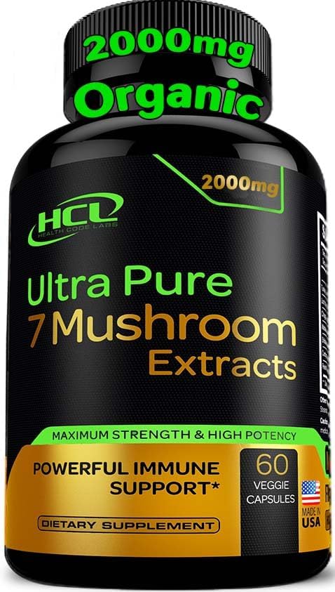 Organic Mushroom Supplement Extracts of Lions Mane Cordyceps Chaga Reishi Turkey Tail Maitake Shiitake Capsules - Natural Vitamins Minerals Antiox...