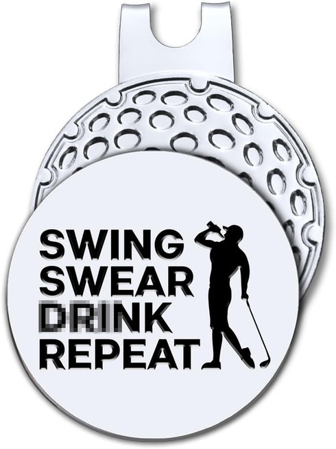 Swing Swear Repeat Golf Ball Marker with Magnetic Hat Clip, Funny Golf Accessories and Golf Gifts for Men, Birthday for Golf Fan Golfer Golf Lover...