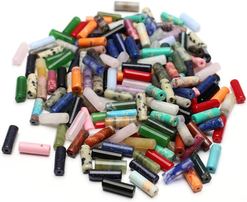 40 Pcs Healing Loose Beads Cylinder Shape Natural Necklace Stone Pendants Crystal Charms for Jewelry Making DIY Craft...