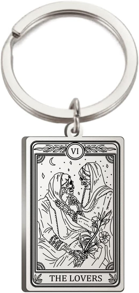 TEAMER Skeleton Tarot Cards Keychains Stainless Steel Amulet Marigold Tarot Card Major Arcana Keyring for Keys Cars Bags...
