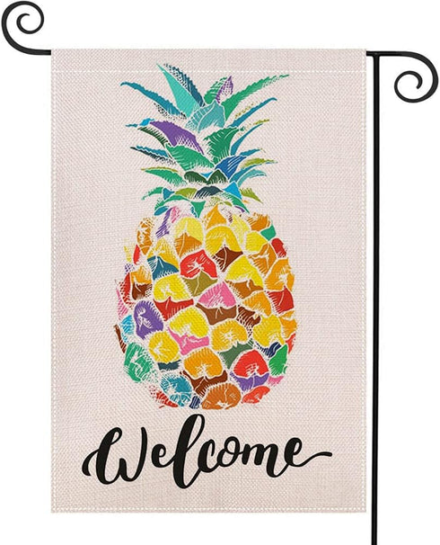 Welcome Pineapple Garden Flag 12.5 x 18 Inch Spring Summer Garden Flag Decorative Double Sided Burlap Flag for Seasonal Farmhouse Yard Decoration...