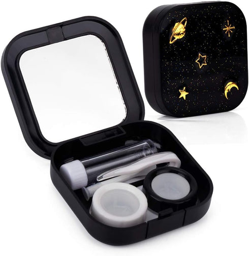 Contact Lens Case, Cute Stars Moon Contact Holder Cases Kit with Lenses Remover Tool Tweezers Mirror Solution Bottle Portable Contacts Container S...