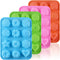 Newk Flower Heart Shape Chocolate Silicone Mold, 4 Packs 12 Cavity Candy Baking Mold for Parties, Festival and DIY Crafts - Green, Blue, Pink, Ora...