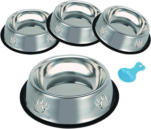 Stainless Steel Cat Bowl, 4 Pack Metal Dog Bowls for Food and Water, Non-Slip Pet Feeding Dish Bowl with Rubber Base for Cats Puppy Small Medium D...