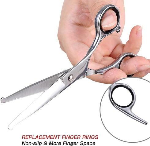 Chibuy Dog Grooming Scissors with Safety Round Tips, 4CR Stainless Steel Heavy-duty titanium coated Professional Pet Grooming Scissors for Dogs, C...