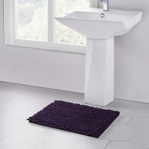 Walensee Bathroom Rug Non Slip Bath Mat (24x17 Inch Dark Purple) Water Absorbent Super Soft Shaggy Chenille Machine Washable Dry Extra Thick Perfe...