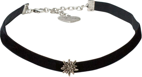 Traditional Velvet Choker Rhinestone Edelweiss mini, Ladies costume jewelry, bavarian necklace close-fitting, elastic narrow choker for Dirndl, Le...
