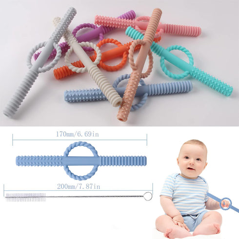 YAPROMO Baby Teething Chewy Tubes with Safe Shield,Hollow Teether Tubes for Toddlers Infants, BPA Free, Latex Free-3 Pack...