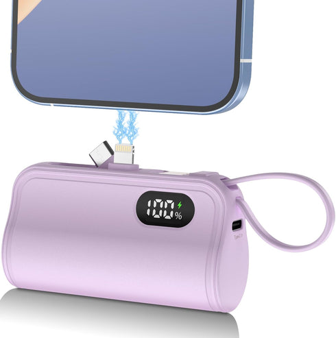 Mini Portable Charger 5000mAh Power Bank for iPhone, USB C Cell Phone Portable Power, LCD Display Battery Pack Compatible with iPhone 15/15 Pro Ma...