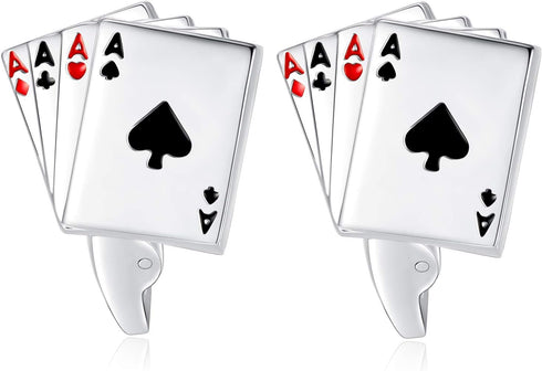 HONEY BEAR 4A Poker Playing Cards Good Luck Cufflinks for Men Shirts Steel Wedding Business Gift Silver...