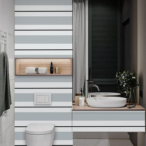 Y13403 Stripe Peel and Stick Wallpaper Silver/White/Black 17.7" x 9.8ft Removable Self-Adhesive Striped Contact Paper Vinyl Film for furniture ren...