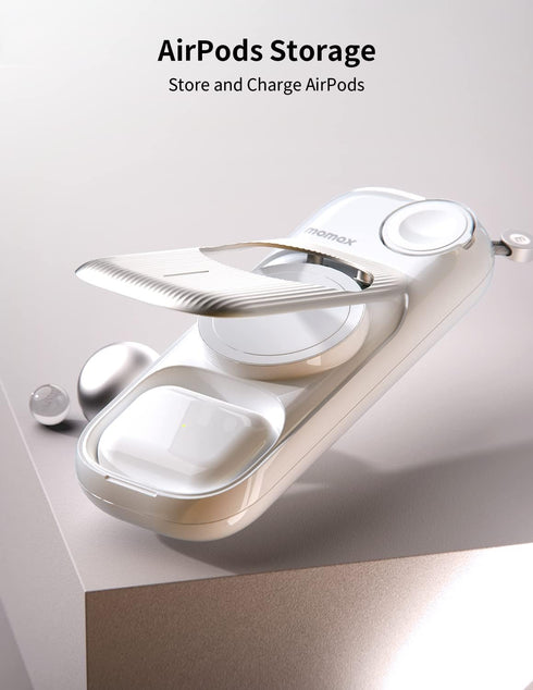 MOMAX 3 in 1 Wireless Charger, 10000mAh MFi Certified Wireless Charger Station, 15W Airbox Go Compact Wireless Charger, Travel Charging Station fo...