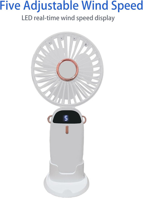Portable Handheld Fan Small Handheld Fan Type-C Rechargeable 2000mAh Desk Personal Fan 90°Adjustable Neck Fan with 5 Speed Wind LED Display for Ho...