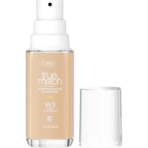 L'Oreal Paris True Match Super-Blendable Foundation, Medium Coverage Liquid Foundation Makeup, W3, Light Medium, 1 Fl Oz...