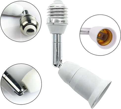 2-Pack, E26/E27 Socket Extender, 4.5-Inch, Vertical 90° Horizontal 360° Adjustable, 100V - 250V, Max 150W, Medium Screw Base Lamp Converter Socket...