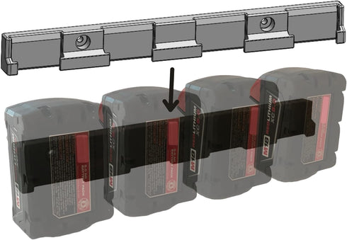 Battery Holder for 4x Milwaukee 18V Batteries | M18 Battery Holder Milwaukee | Battery Storage for Milwaukee 18V | Wall Mount for Milwaukee M18 Ba...