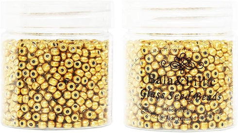 Bala&Fillic Golden Color 4mm Glass Seed Beads About 1400pcs in Box 6/0 Glass Craft Seed Beads for Jewelry Making (Golden, 4mm)...
