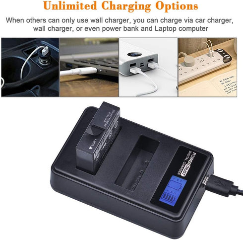 2-Pack AZ16-1 Replacement Battery and LCD Dual USB Charger for XiaoYi YI 4K,YI 4K+ and YI Lite Sport Cameras...