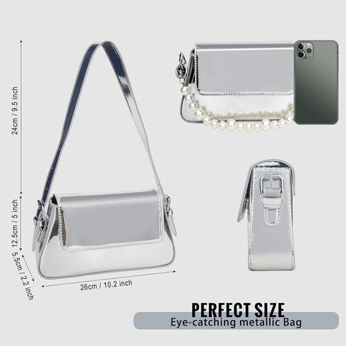 Evening Y2k Silver Hobo Purse Women Sparkly Silver Purse Satchel Metallic Tote Handbag Clutch Shoulder Bag 2024...