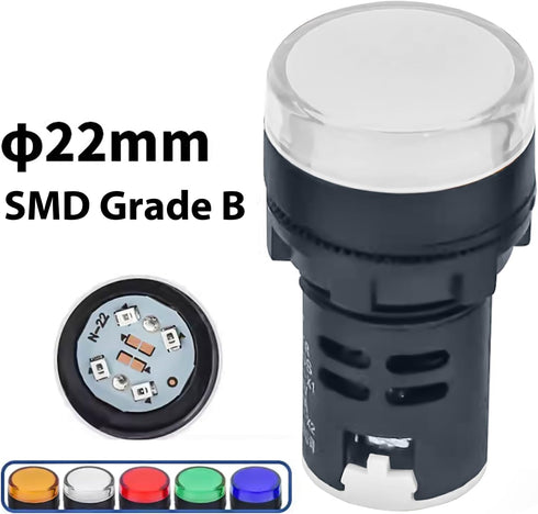 5Pcs Indicator Light AC/DC 24V, 22mm Panel Mount, for Electrical Control Panel, HVAC, DIY Projects White...