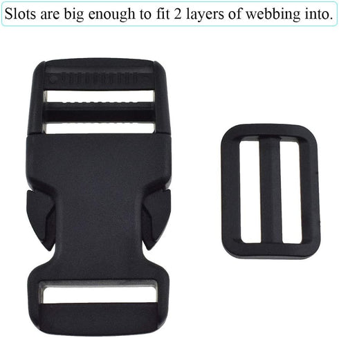 SGH Pro 1 Inch Single Adjustable Quick Side Release Buckles with 1 Inch Tri-Glide Slides Clips Snaps No Sewing Heavy Duty Plastic Replacement for ...
