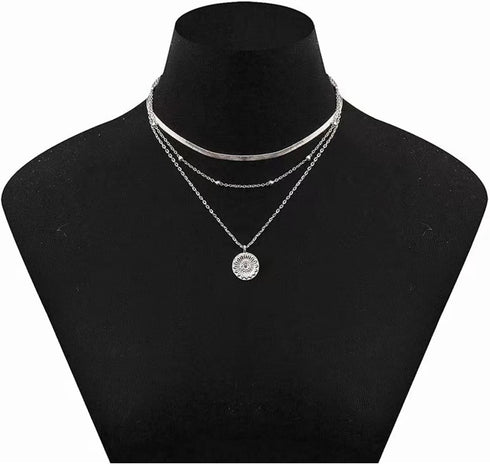Multi-layered Snake Chain Necklace for Women Silver Coin Pendant Choker Necklace Metal Bead Chain with Dainty Boho Choker Body Jewelry for Womens ...