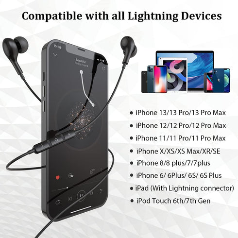 Guguearth Lightning Headphones for iPhone,MFi Certified in-Ear Lightning Earphones for iPhone,Magnetic Earbuds for iPhone with Mic Controller Comp...