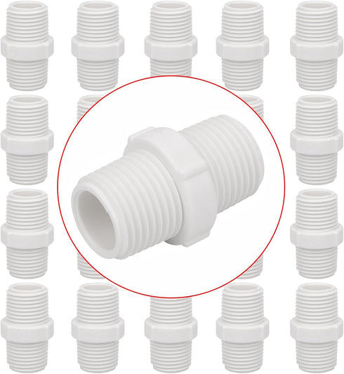 20Pack 1/2 Inch PVC Nipple Male Thread Coupling Adapter Connector (Male x Male) 1/2" PVC NPT Male Thread Coupling Pipe Fitting for Thread plumbing...