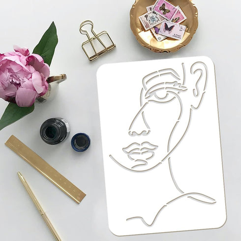 FINGERINSPIRE 9PCS Lady Line Art Painting Stencil 8.3x11.7 inch Woman Face Painting Template Minimalist Line Facial Features Stencil Character The...