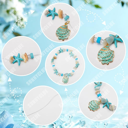 SUNNYCLUE 1 Box 280Pcs DIY 6 Sets Ocean Bracelet Making Kit Starfish Turtle Bead Shell Beads Summur Hawaii Sea Animal Beads Lucky Gemstone Beads f...