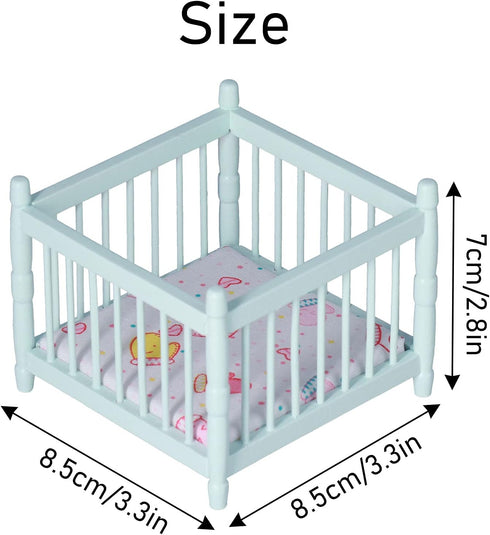 1:12 Scale Wooden Doll House Baby Bed DIY Miniature Doll House Mini Furniture Accessories with Mattress Square Bed Blue Children's Day Gift...