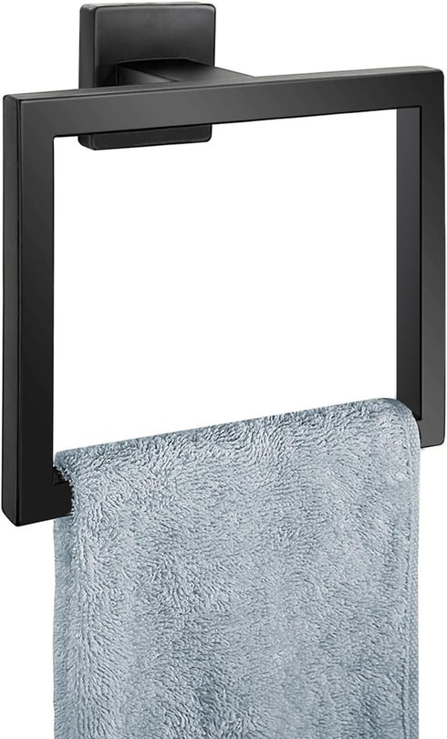 Matte Black Towel Ring,Square Hand Towel Holder,Towel Hanger, Bathroom Hardware Accessories,SUS 304 Stainless Steel Wall-Mounted...
