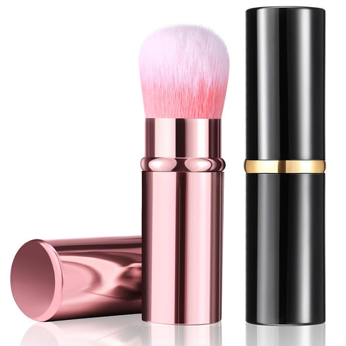 2 Pieces Retractable Kabuki Makeup Brushes Blush Powder Brush Small Travel Makeup Brushes with Cover Makeup Tool for Loose Powder Cream or Liquid ...